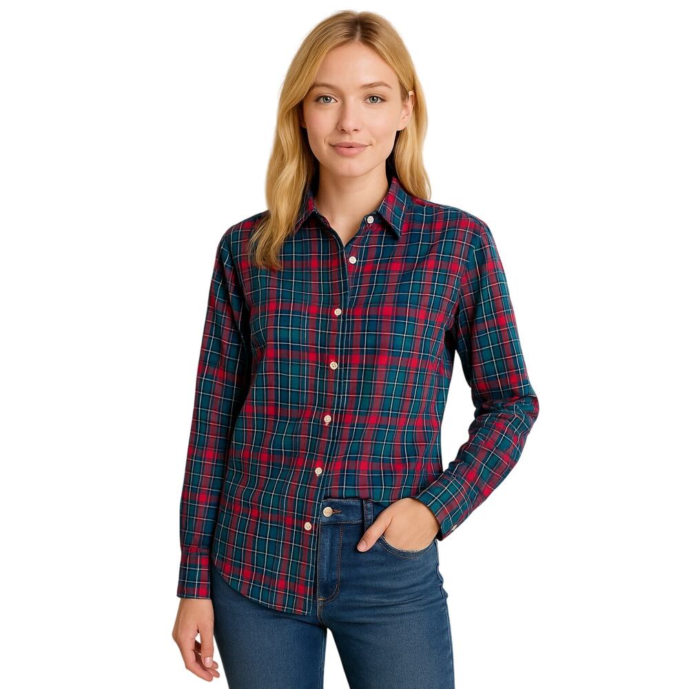 Y2K Preppy Core Plaid Button-Up | Land's End Supima Cotton L 18